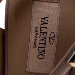 Pre Owned Valentino Black/Beige Leather Rockstud Ankle Strap Sandals Size 38.5