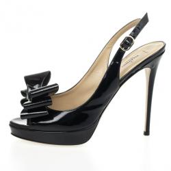 مملوكة مسبقًا Valentino Black Patent 'Stylish' Bow Trim Slingback Platform Sandals Size 40