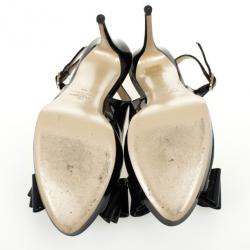 مملوكة مسبقًا Valentino Black Patent 'Stylish' Bow Trim Slingback Platform Sandals Size 40