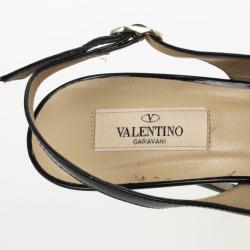 مملوكة مسبقًا Valentino Black Patent 'Stylish' Bow Trim Slingback Platform Sandals Size 40