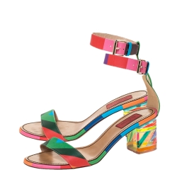 Pre Owned Valentino Multicolor Leather 1973 Rainbow Ankle Strap Sandals Size 39
