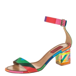 Pre Owned Valentino Multicolor Leather 1973 Rainbow Ankle Strap Sandals Size 39