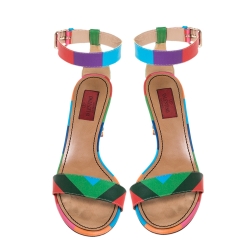 Pre Owned Valentino Multicolor Leather 1973 Rainbow Ankle Strap Sandals Size 39