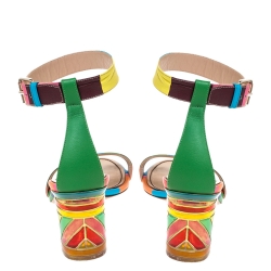 Pre Owned Valentino Multicolor Leather 1973 Rainbow Ankle Strap Sandals Size 39