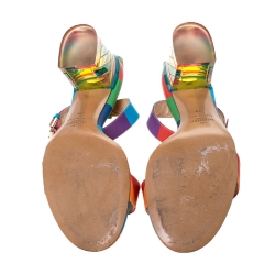 Pre Owned Valentino Multicolor Leather 1973 Rainbow Ankle Strap Sandals Size 39