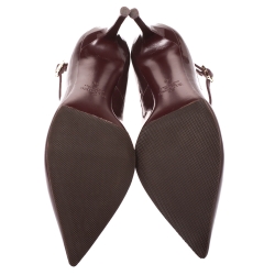 Pre Owned Valentino Burgundy Patent Leather Ankle Strap Pointed Toe Pumps Size 38