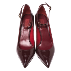 Pre Owned Valentino Burgundy Patent Leather Ankle Strap Pointed Toe Pumps Size 38