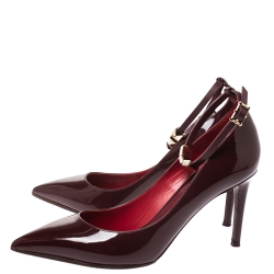 Pre Owned Valentino Burgundy Patent Leather Ankle Strap Pointed Toe Pumps Size 38
