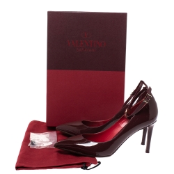Pre Owned Valentino Burgundy Patent Leather Ankle Strap Pointed Toe Pumps Size 38