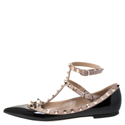 Pre Owned Valentino Black Patent Leather Rockstud Ballet Flats Size 37