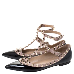 Pre Owned Valentino Black Patent Leather Rockstud Ballet Flats Size 37