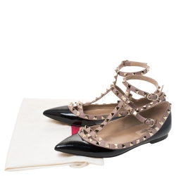 Pre Owned Valentino Black Patent Leather Rockstud Ballet Flats Size 37