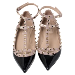 Pre Owned Valentino Black Patent Leather Rockstud Ballet Flats Size 37