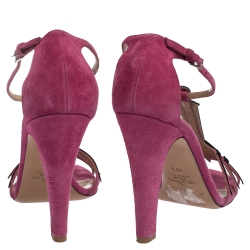 Pre Owned Valentino Pink Suede And Patent Leather Love Blade T Strap Sandals Size 38.5