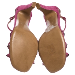 Pre Owned Valentino Pink Suede And Patent Leather Love Blade T Strap Sandals Size 38.5