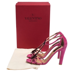 Pre Owned Valentino Pink Suede And Patent Leather Love Blade T Strap Sandals Size 38.5
