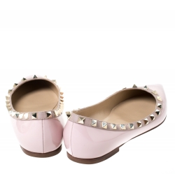 Pre Owned Valentino Light Pink Patent Leather Rockstud Pointed Toe Ballet Flats Size 37.5