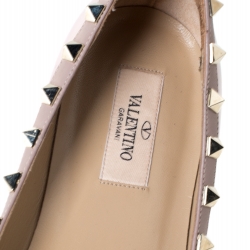 Pre Owned Valentino Light Pink Patent Leather Rockstud Pointed Toe Ballet Flats Size 37.5