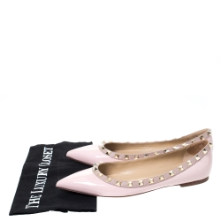 Pre Owned Valentino Light Pink Patent Leather Rockstud Pointed Toe Ballet Flats Size 37.5