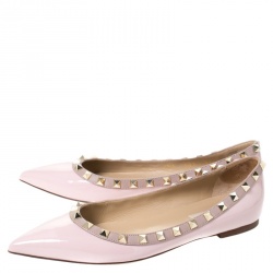 Pre Owned Valentino Light Pink Patent Leather Rockstud Pointed Toe Ballet Flats Size 37.5