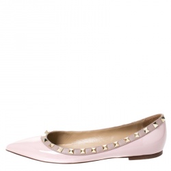 Pre Owned Valentino Light Pink Patent Leather Rockstud Pointed Toe Ballet Flats Size 37.5