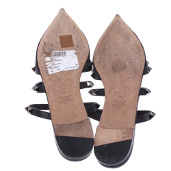 Pre Owned Valentino Black Mesh And Leather Rockstud Flat Mules Size 39