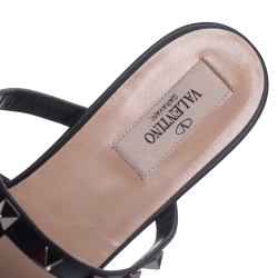 Pre Owned Valentino Black Mesh And Leather Rockstud Flat Mules Size 39