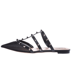 Pre Owned Valentino Black Mesh And Leather Rockstud Flat Mules Size 39