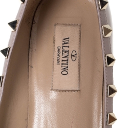 Pre Owned Valentino Poudre Patent Leather Rockstud Pointed Toe Wedge Pumps Size 37.5