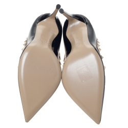 Pre Owned Valentino Black Patent Leather Rockstud Trim Pointed Toe Pumps Size 34.5