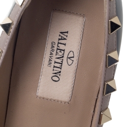 Pre Owned Valentino Black Patent Leather Rockstud Trim Pointed Toe Pumps Size 34.5