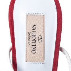 Pre Owned Valentino Red/White Suede and Leather Rockstud Strappy Sandals Size 39