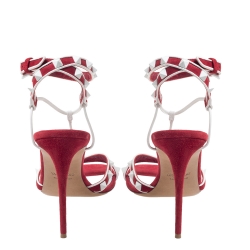 Pre Owned Valentino Red/White Suede and Leather Rockstud Strappy Sandals Size 39