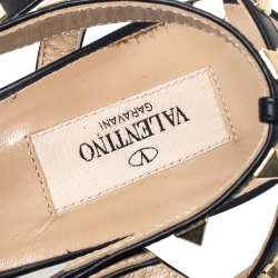 Pre Owned Valentino Black/White Leopard Print Pony Hair Rockstud Ankle Strap Sandals Size 38