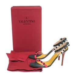 Pre Owned Valentino Multicolor Leather Black Rockstud Ankle Strap Sandals Size 38