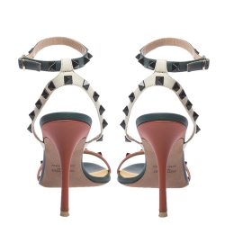 Pre Owned Valentino Multicolor Leather Black Rockstud Ankle Strap Sandals Size 38