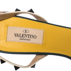 Pre Owned Valentino Multicolor Leather Black Rockstud Ankle Strap Sandals Size 38