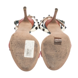 Pre Owned Valentino Multicolor Leather Black Rockstud Ankle Strap Sandals Size 38