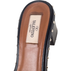 Pre Owned Valentino Black Leather Soul Rockstud Open Toe Sandals Size 38