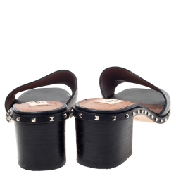 Pre Owned Valentino Black Leather Soul Rockstud Open Toe Sandals Size 38