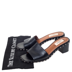 Pre Owned Valentino Black Leather Soul Rockstud Open Toe Sandals Size 38