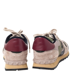 Pre Owned Valentino Multicolor Camouflage Printed Canvas And Leather Rockrunner Sneakers Size 39