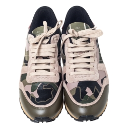 Pre Owned Valentino Multicolor Camouflage Printed Canvas And Leather Rockrunner Sneakers Size 39