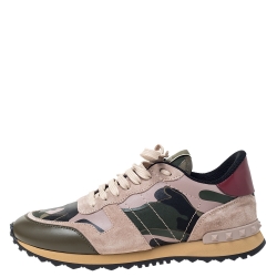 Pre Owned Valentino Multicolor Camouflage Printed Canvas And Leather Rockrunner Sneakers Size 39