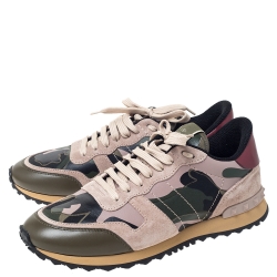 Pre Owned Valentino Multicolor Camouflage Printed Canvas And Leather Rockrunner Sneakers Size 39