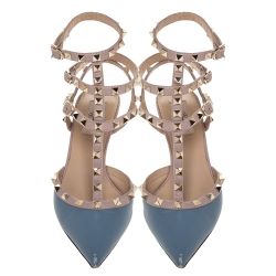 Pre Owned Valentino Blue/Beige Leather Rockstud Cage Sandals Size 38.5