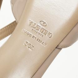 Pre Owned Valentino Nude Patent Leather T Strap Peep Toe Sandals Size 36.5 