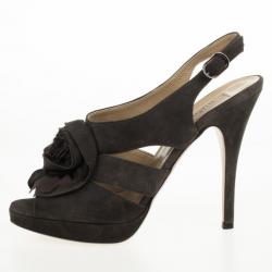 Pre Owned Valentino Grey Suede Rose Slignback Sandals Size 37.5