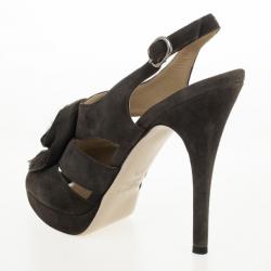 Pre Owned Valentino Grey Suede Rose Slignback Sandals Size 37.5