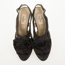 Pre Owned Valentino Grey Suede Rose Slignback Sandals Size 37.5